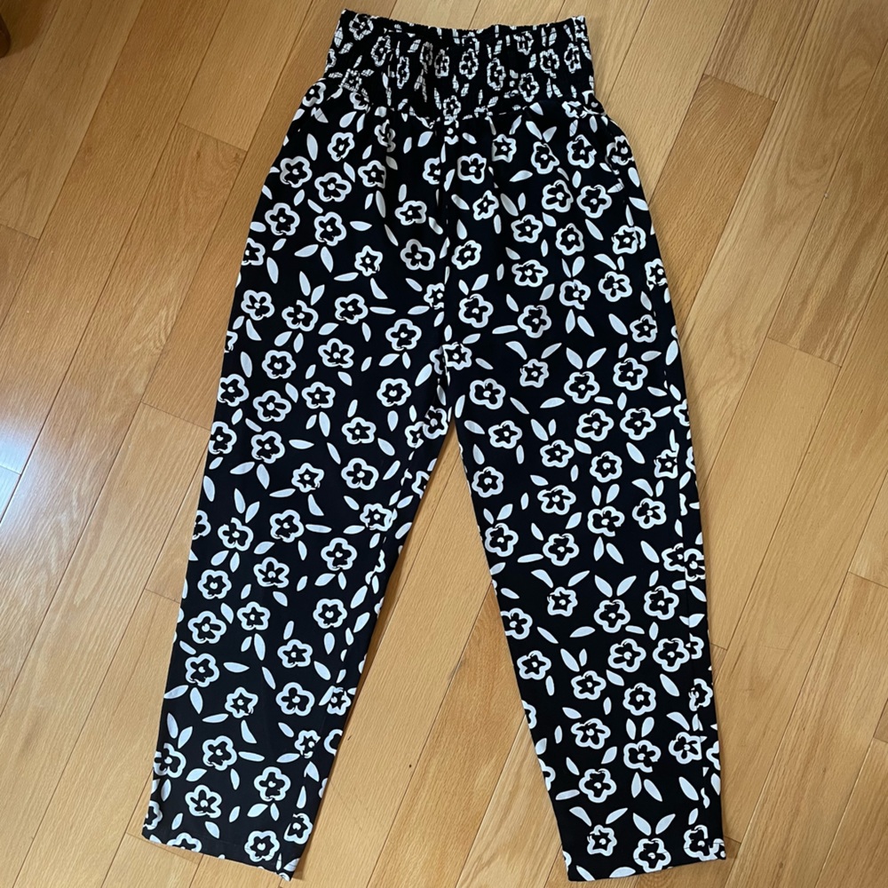 Lucy and Yak Kia Trousers in Black and White Floral Print